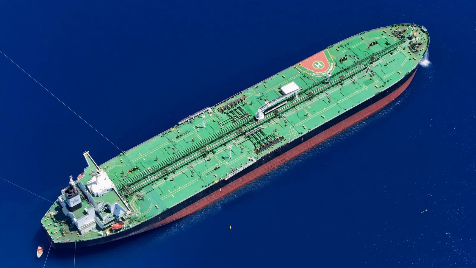 Aerial view of a laden tanker under way