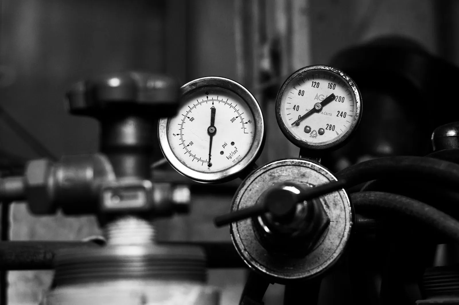 Close-up of industrial instrument gauges