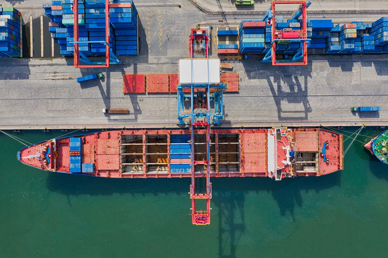Aerial view of a vessel alongside a port berth