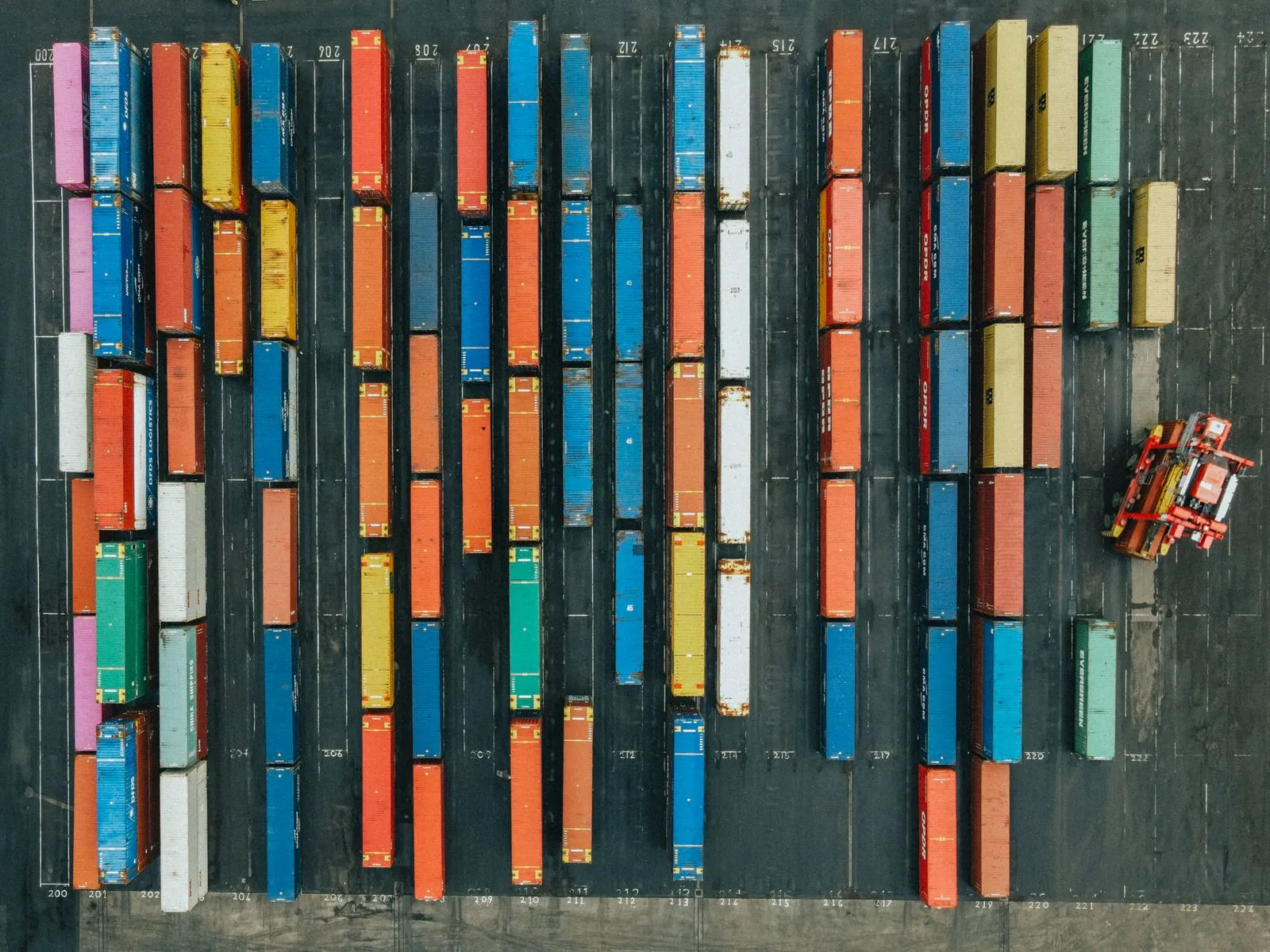 Aerial view of a container and cargo port terminal