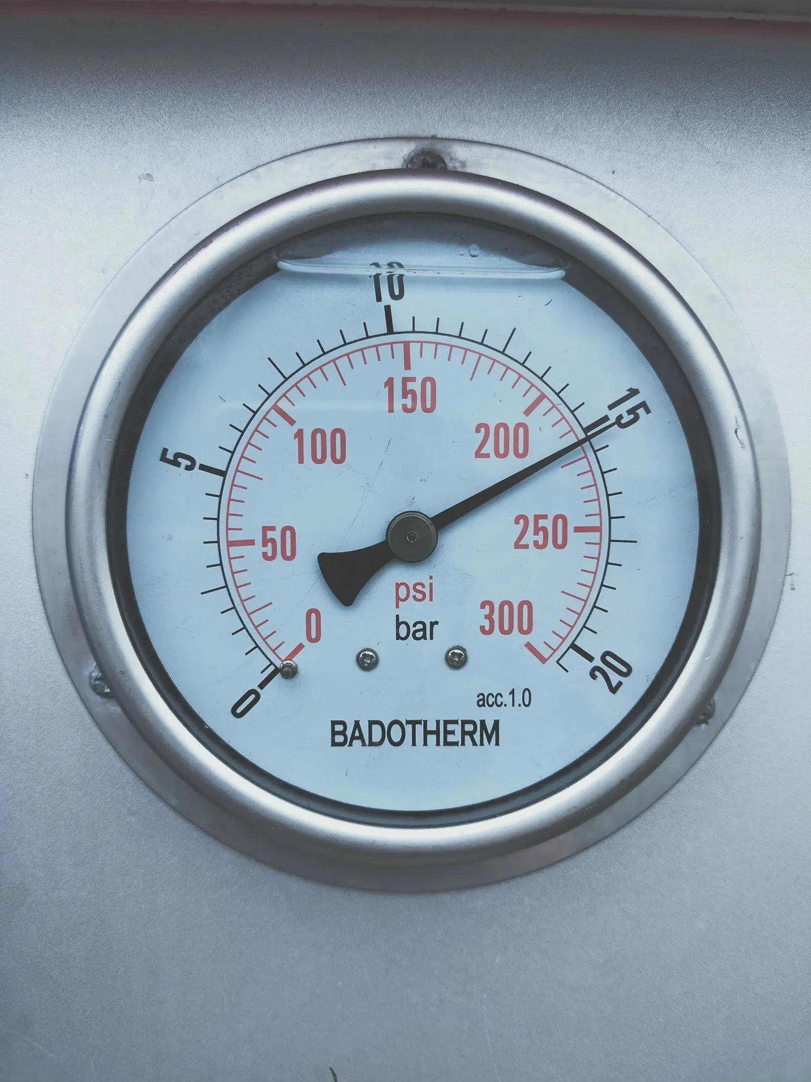 Industrial pressure gauge on a product line