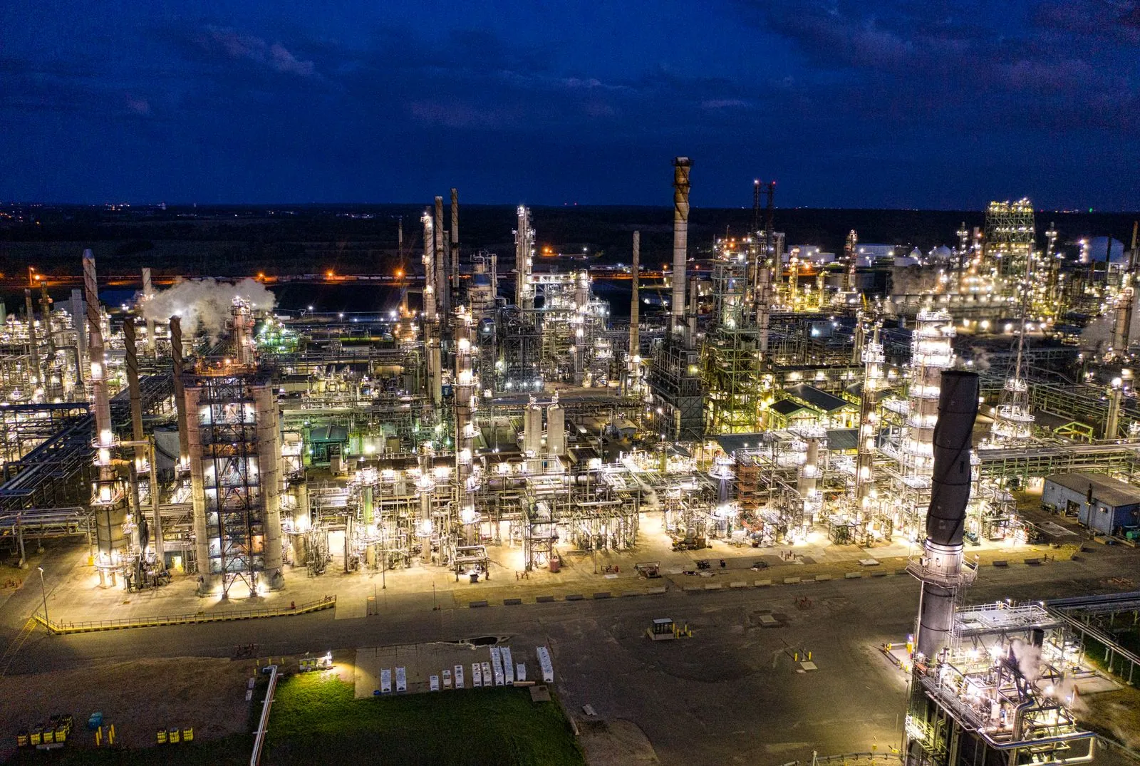 Refinery and product terminal lit at dusk